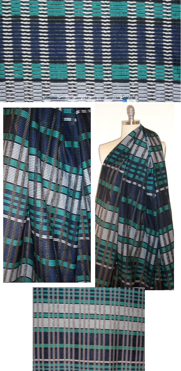 Italian 'slatted' weave stripe - navy/jade/white