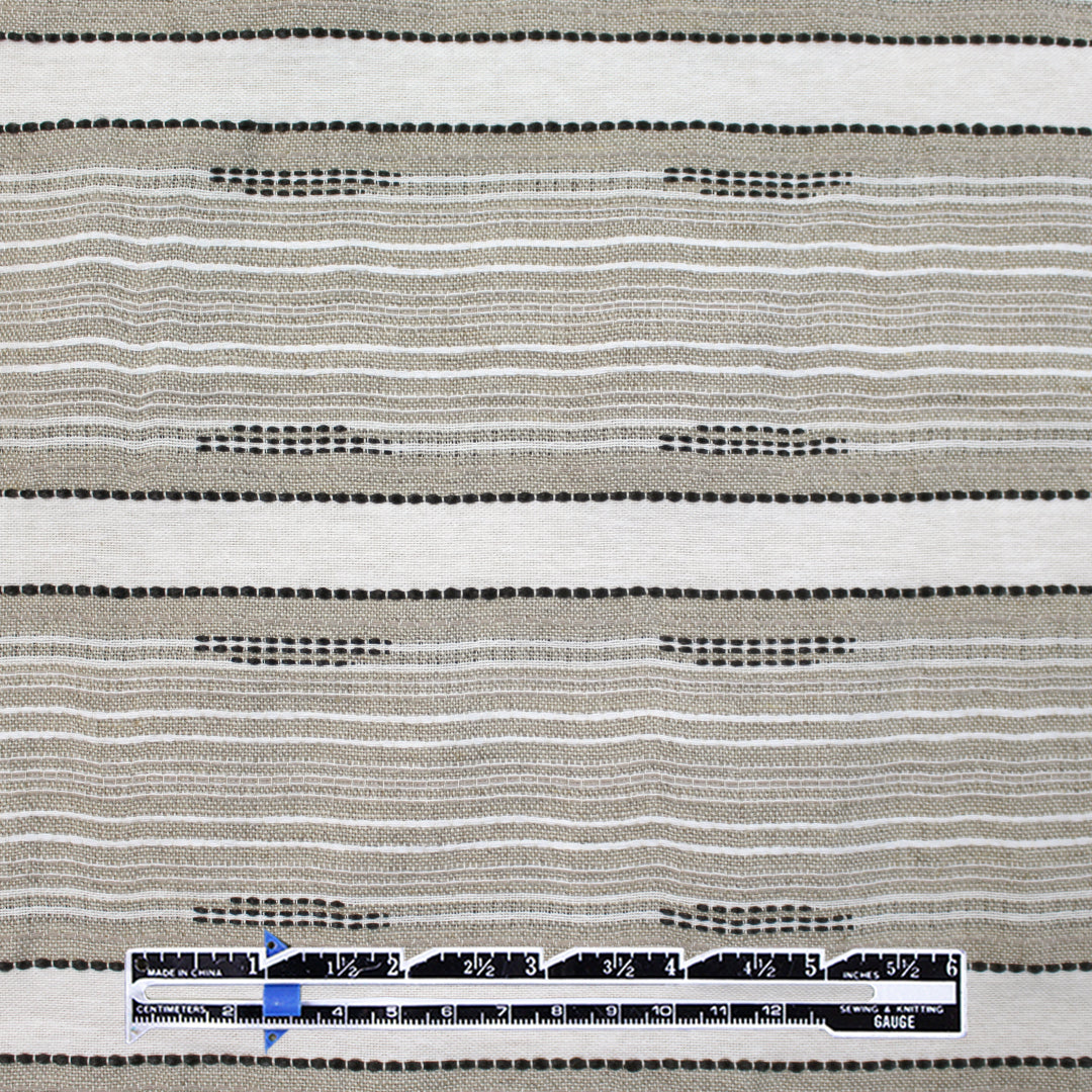 Zegn@ novelty stripe linen/cotton woven - eggshell/black/taupe 1.25 yds