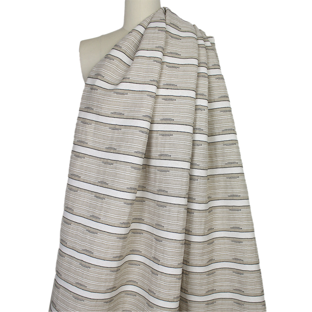 Zegn@ novelty stripe linen/cotton woven - eggshell/black/taupe 1.25 yds