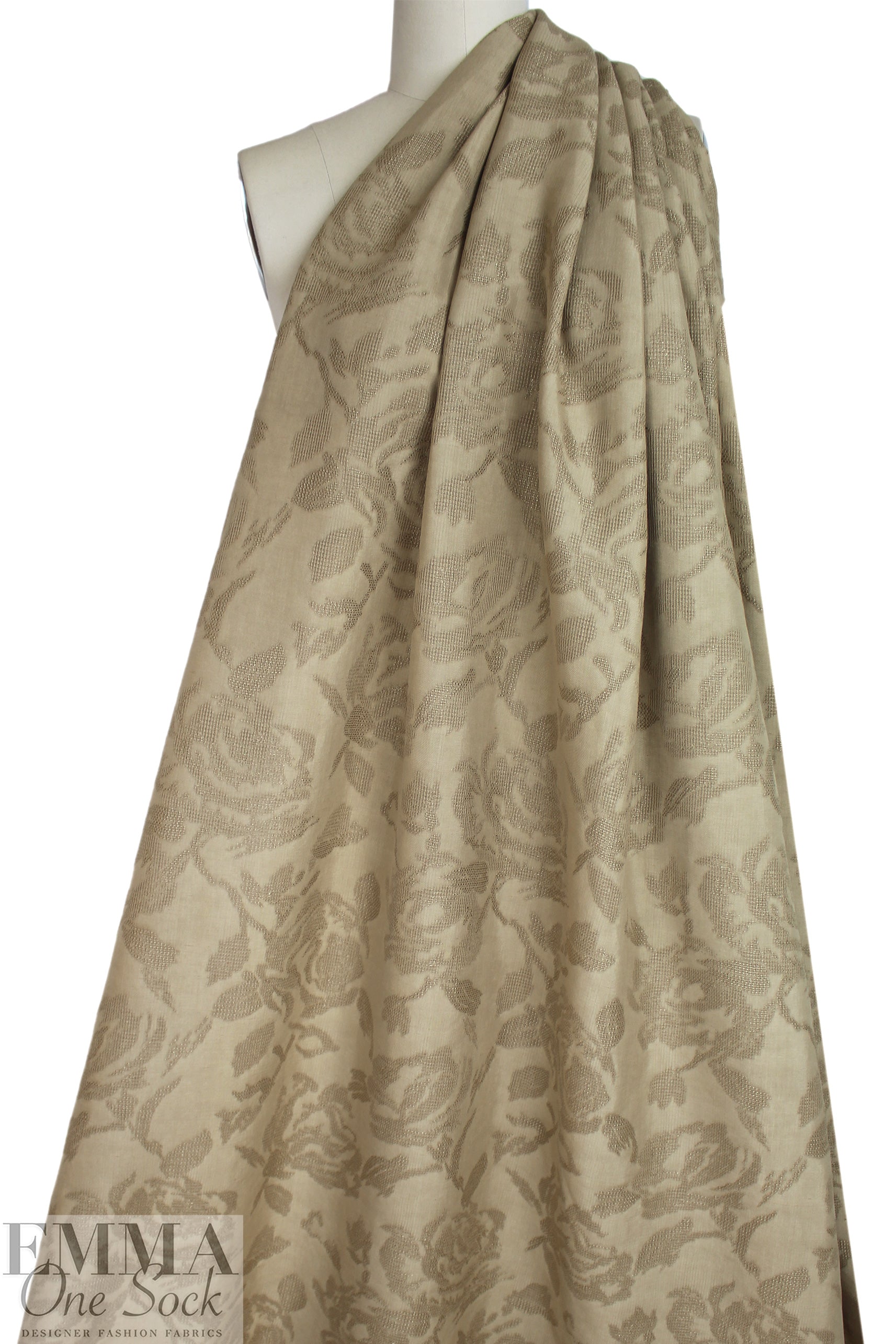 Italian sesame jacquard floral silhouette linen/cotton woven 1.125 yd