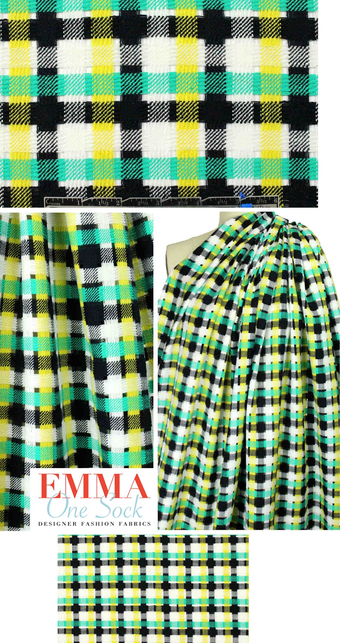 Italian novelty weave cotton suiting - kelly/lemon