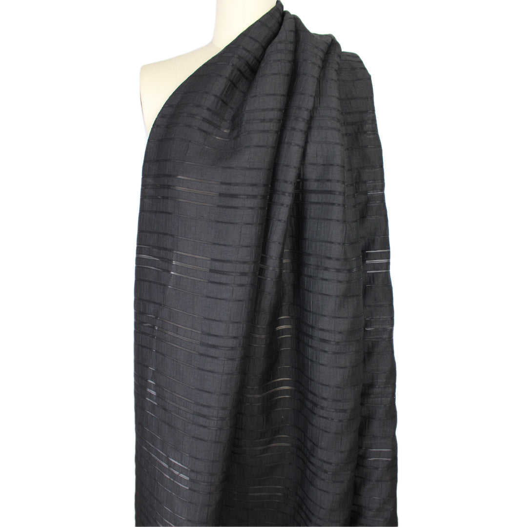 Italian cotton/poly black stripe novelty sheer .625 yds