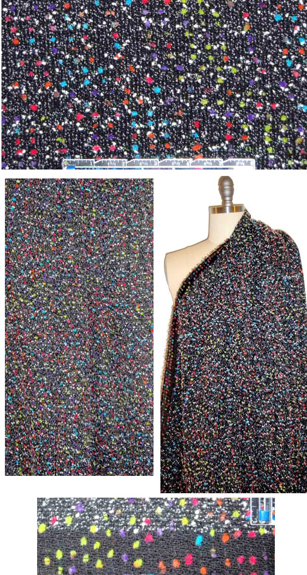 famous designer black/multi nubby wool tweed/boucle'