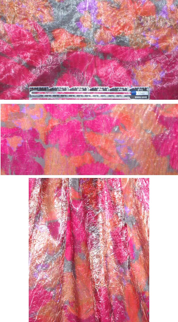 fancy creased, over-printed 'wet-look' nylon - fuschia