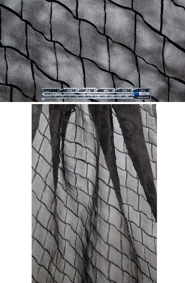 black pintuck grid silk organza 1.66 yd