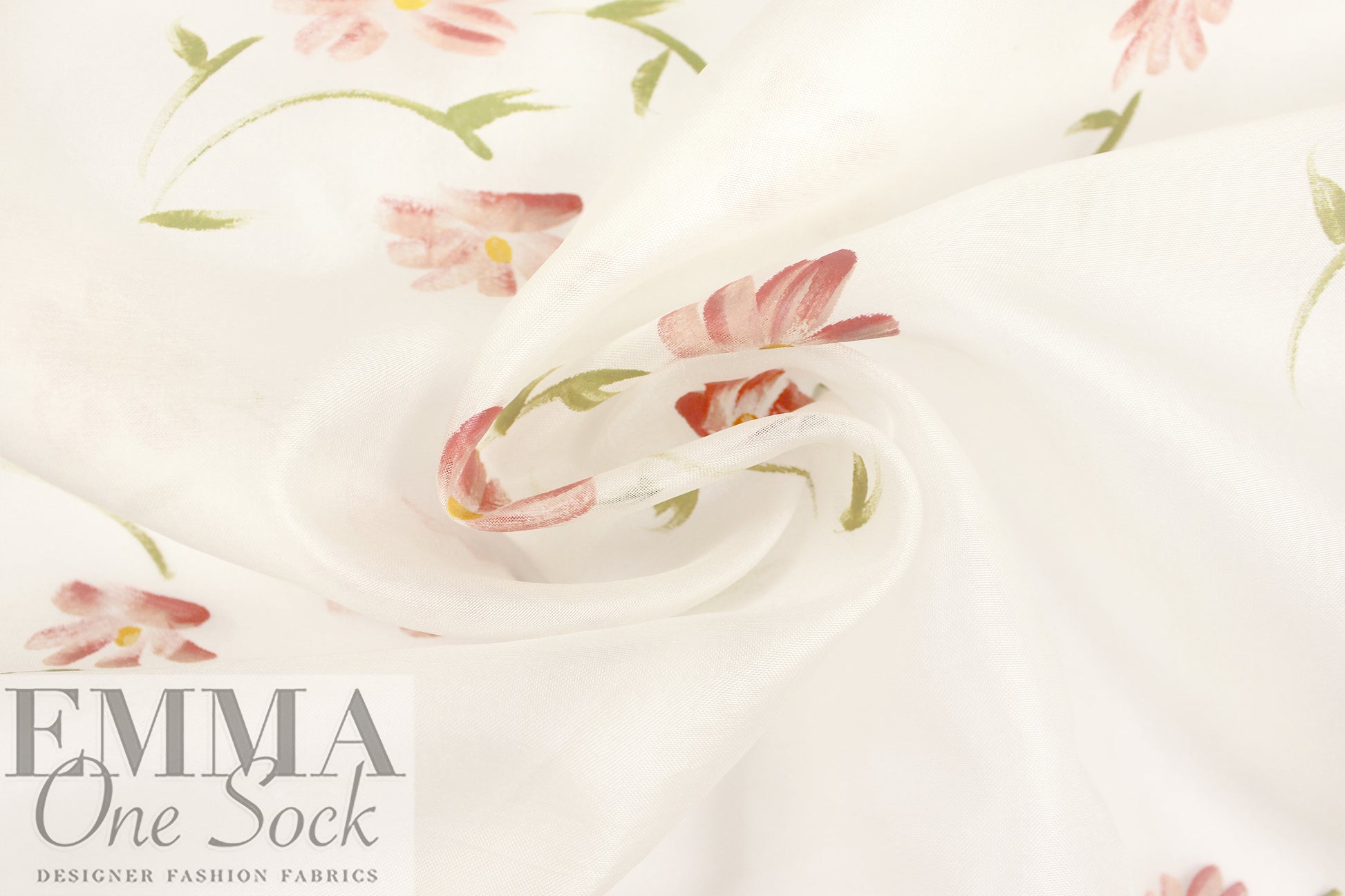 CA designer hand painted flower silk organza 1.625 yd