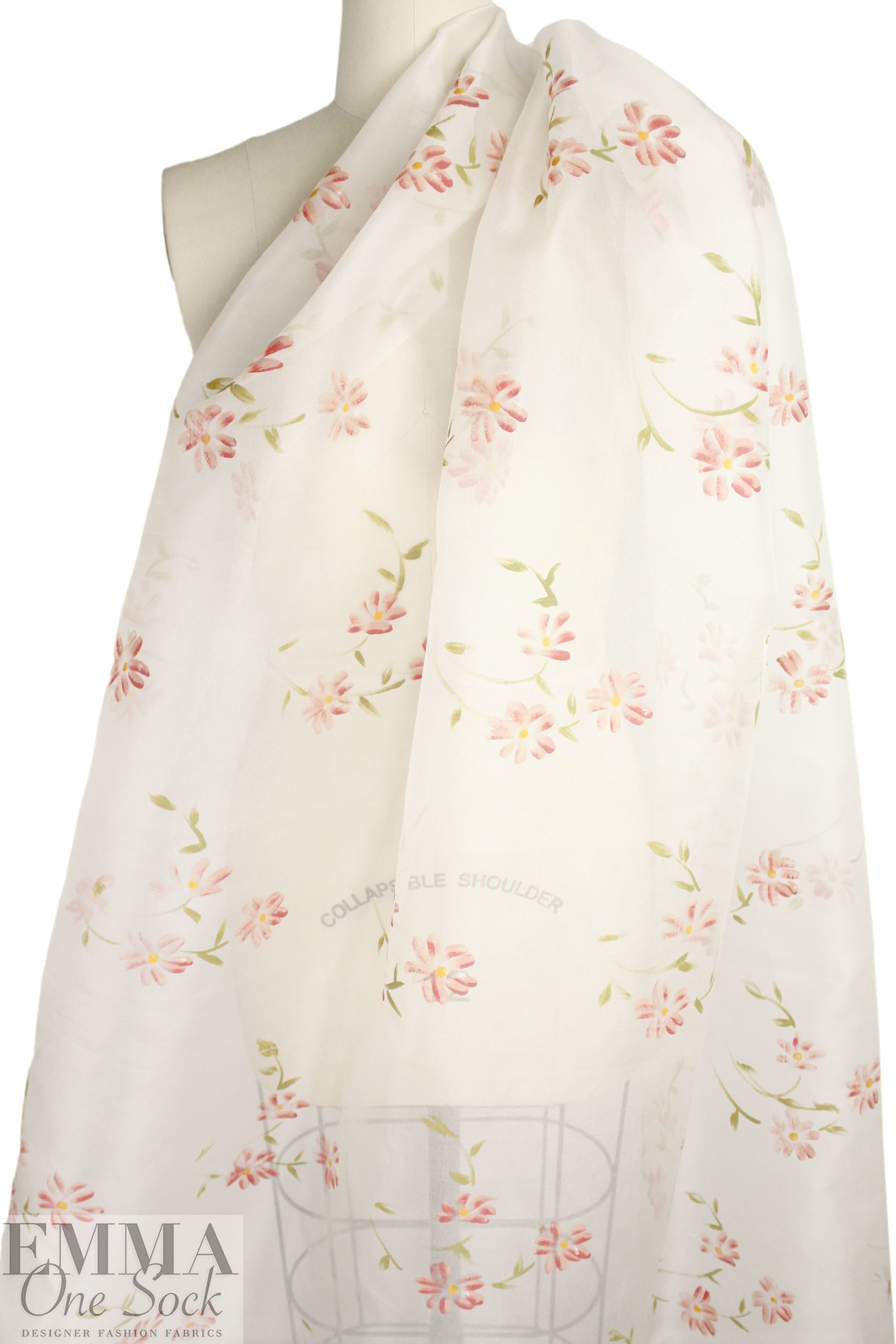 CA designer hand painted flower silk organza 1.625 yd