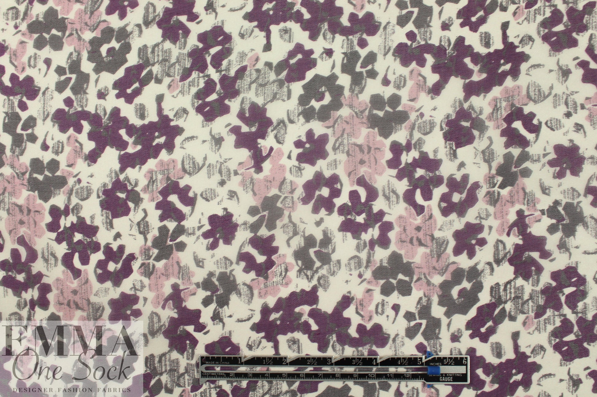 NY designer silk organza - plum flowers 1.75 yd