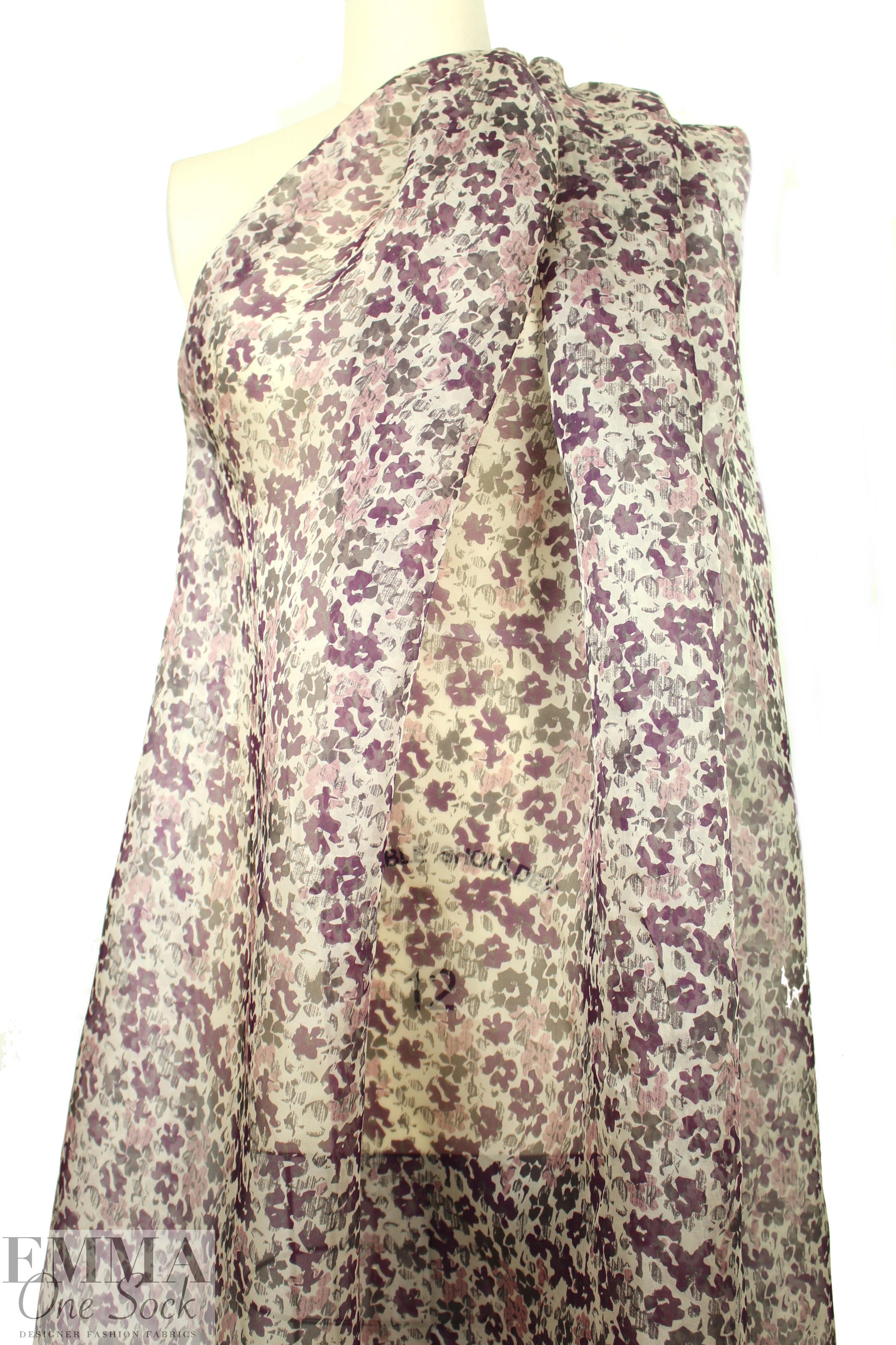 NY designer silk organza - plum flowers