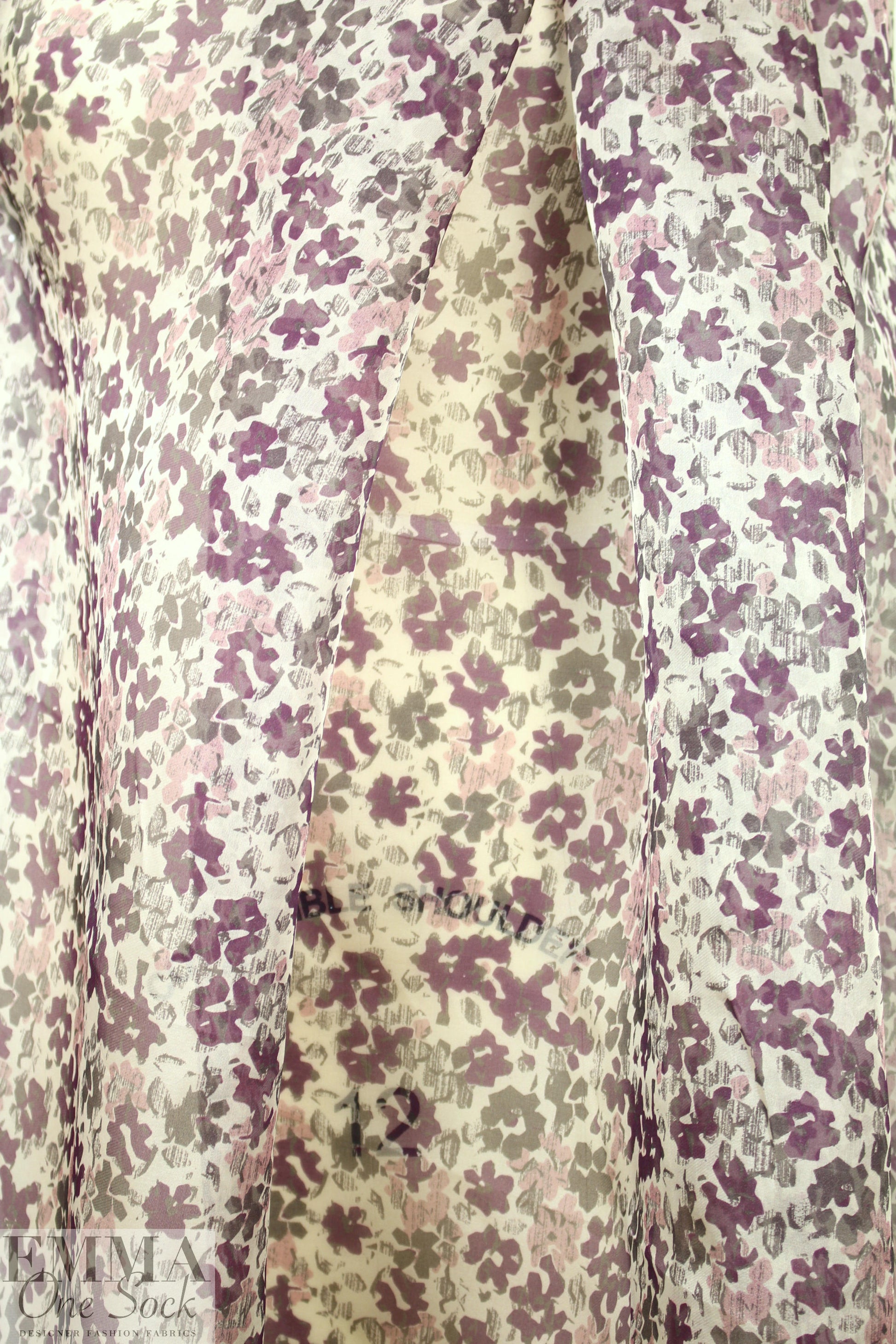 NY designer silk organza - plum flowers 1.75 yd