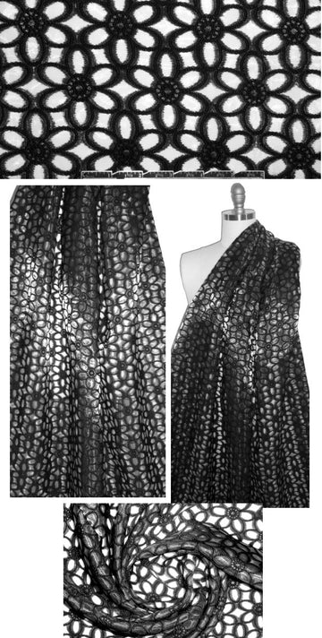 NY designer black clipped flower jacquard organza