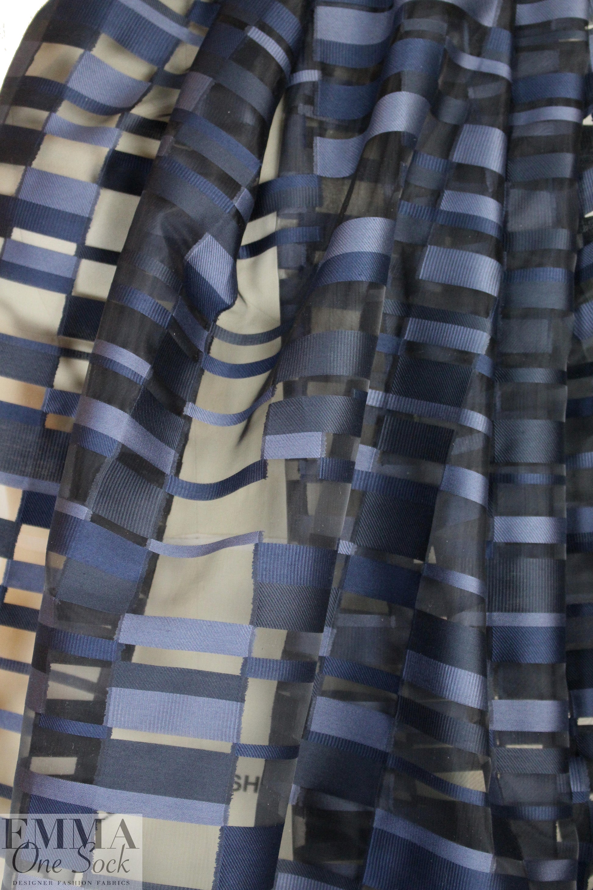Mi11y Italian navy clipped jacquard organza