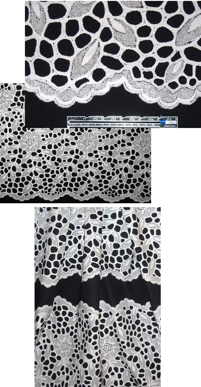 0scar black/white scallop lace print cotton stretch