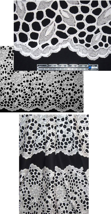 0scar black/white scallop lace print cotton stretch
