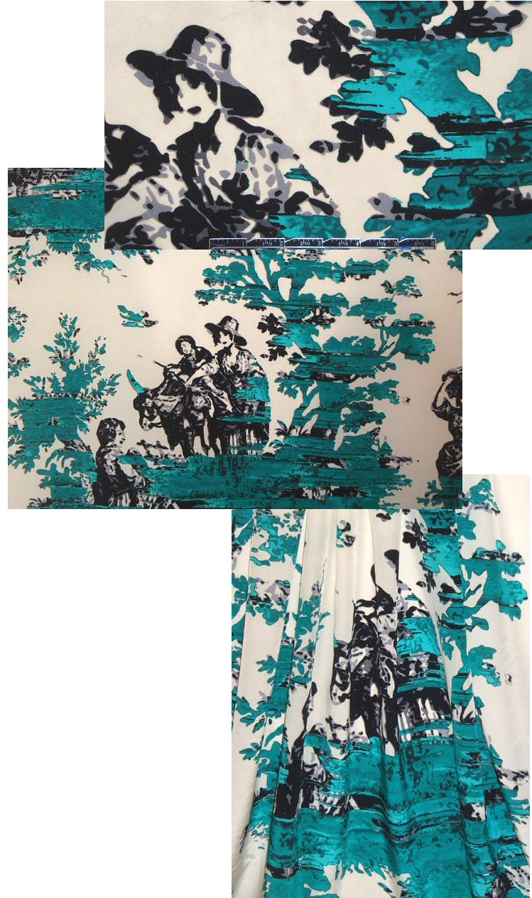 0scar jade/black/ivory toile panel print silk CDC