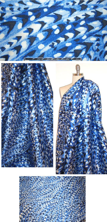 0scar blue feather abstract silk/wool twill 2 yds