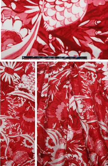 0scar red/white stylized floral print silk twill
