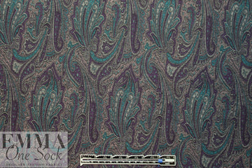 Italian stretch paisley jacquard - teal/grape 1.125 yds