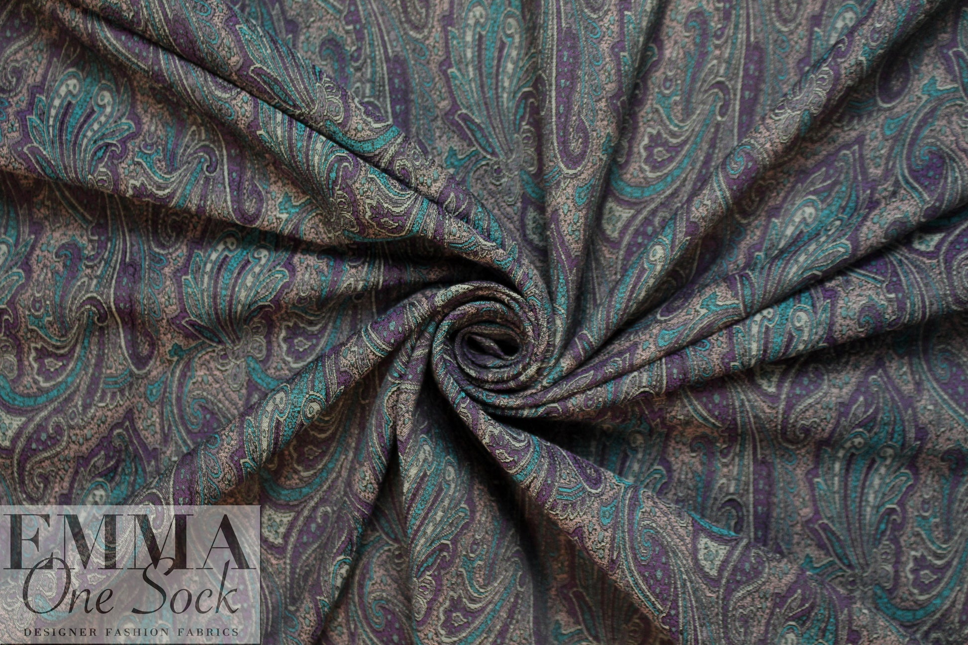 Italian stretch paisley jacquard - teal/grape