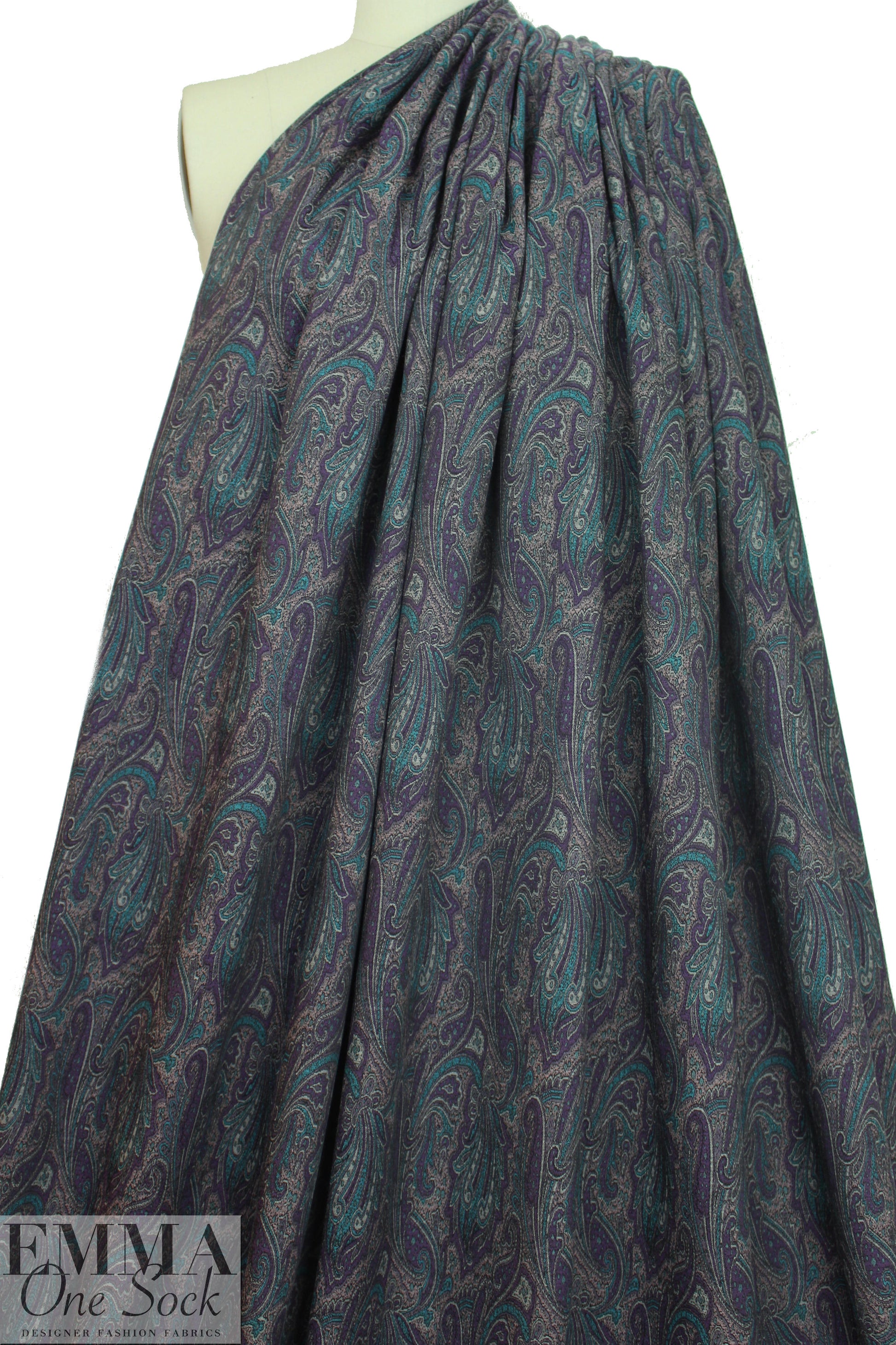 Italian stretch paisley jacquard - teal/grape