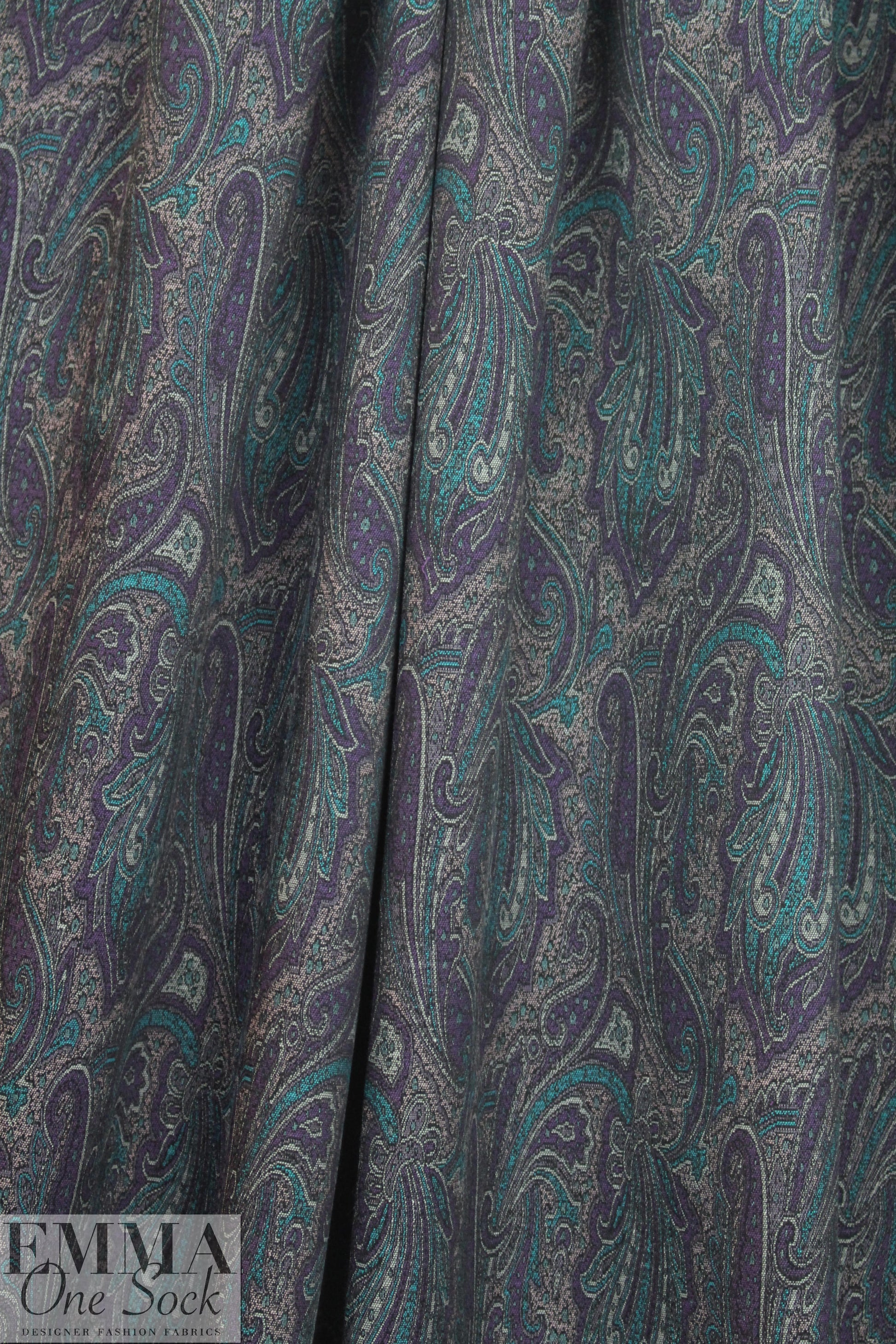 Italian stretch paisley jacquard - teal/grape