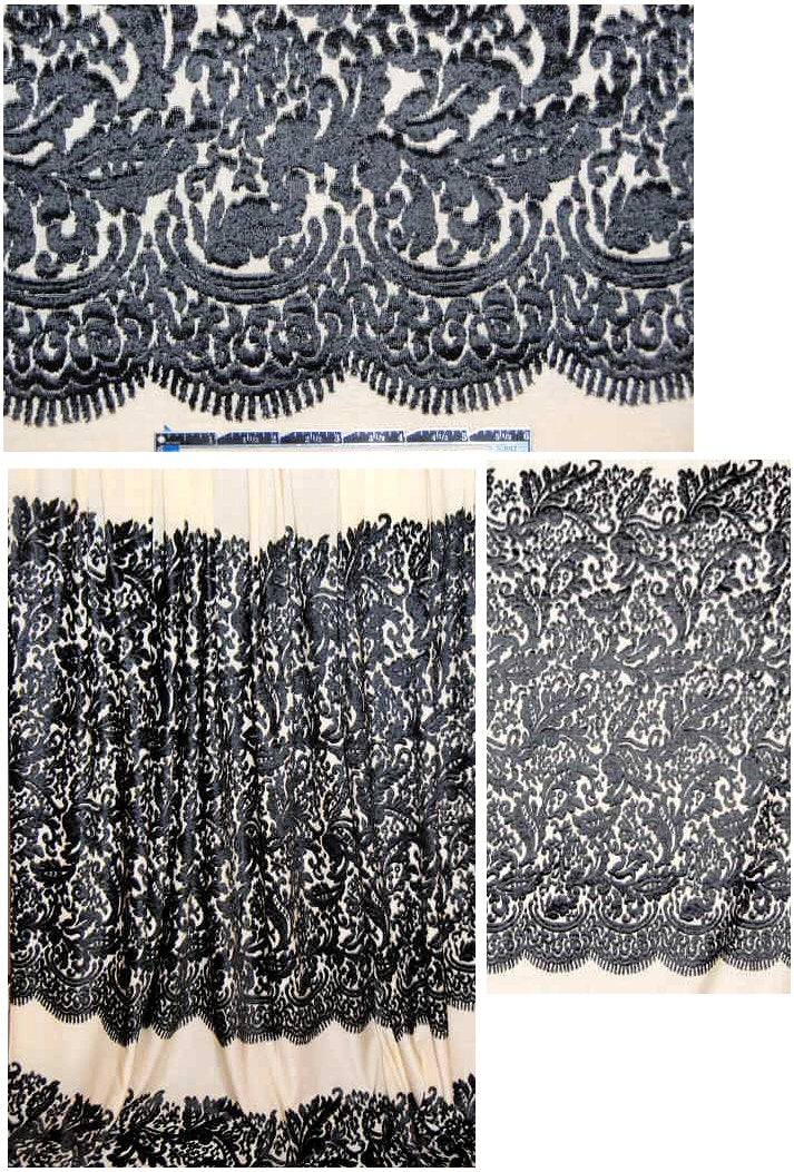 Italian velvet-flocked lace look knit panel .75 yds