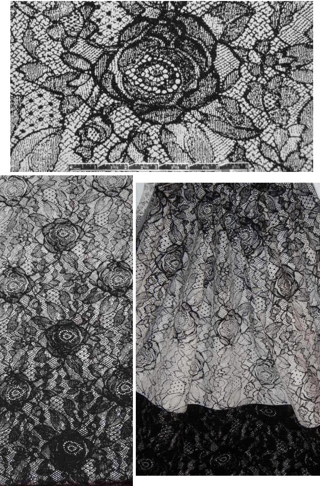 Italian black/bone rose ombre panel jacquard
