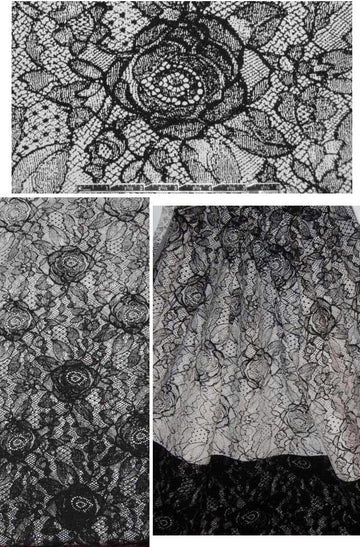 Italian black/bone rose ombre panel jacquard 1.125 yds