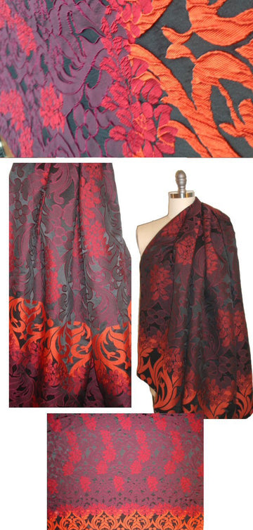 Italian red/spicy orange/burgundy textured brocade .875 yds