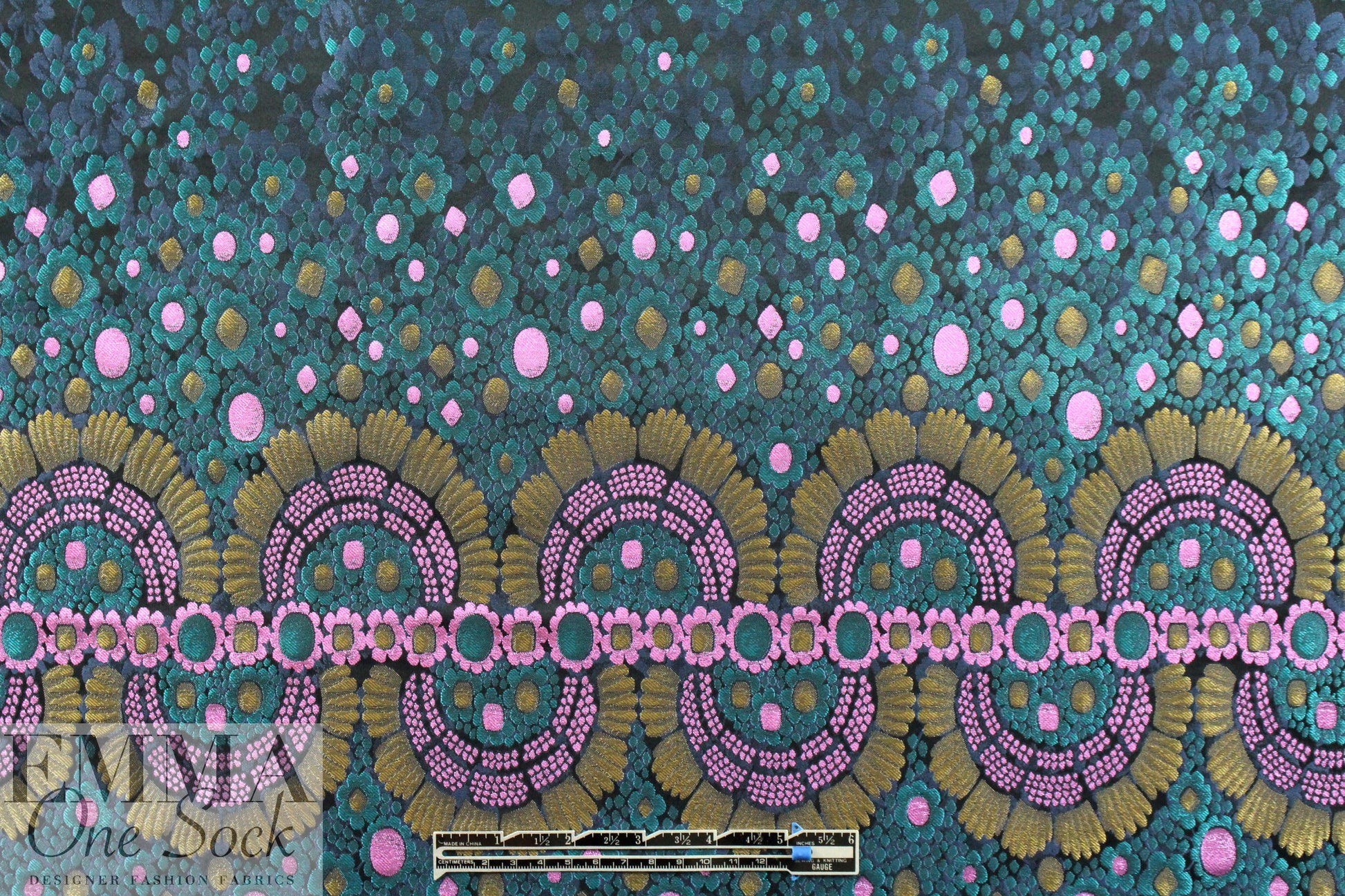 Italian teal/pink border design panel brocade