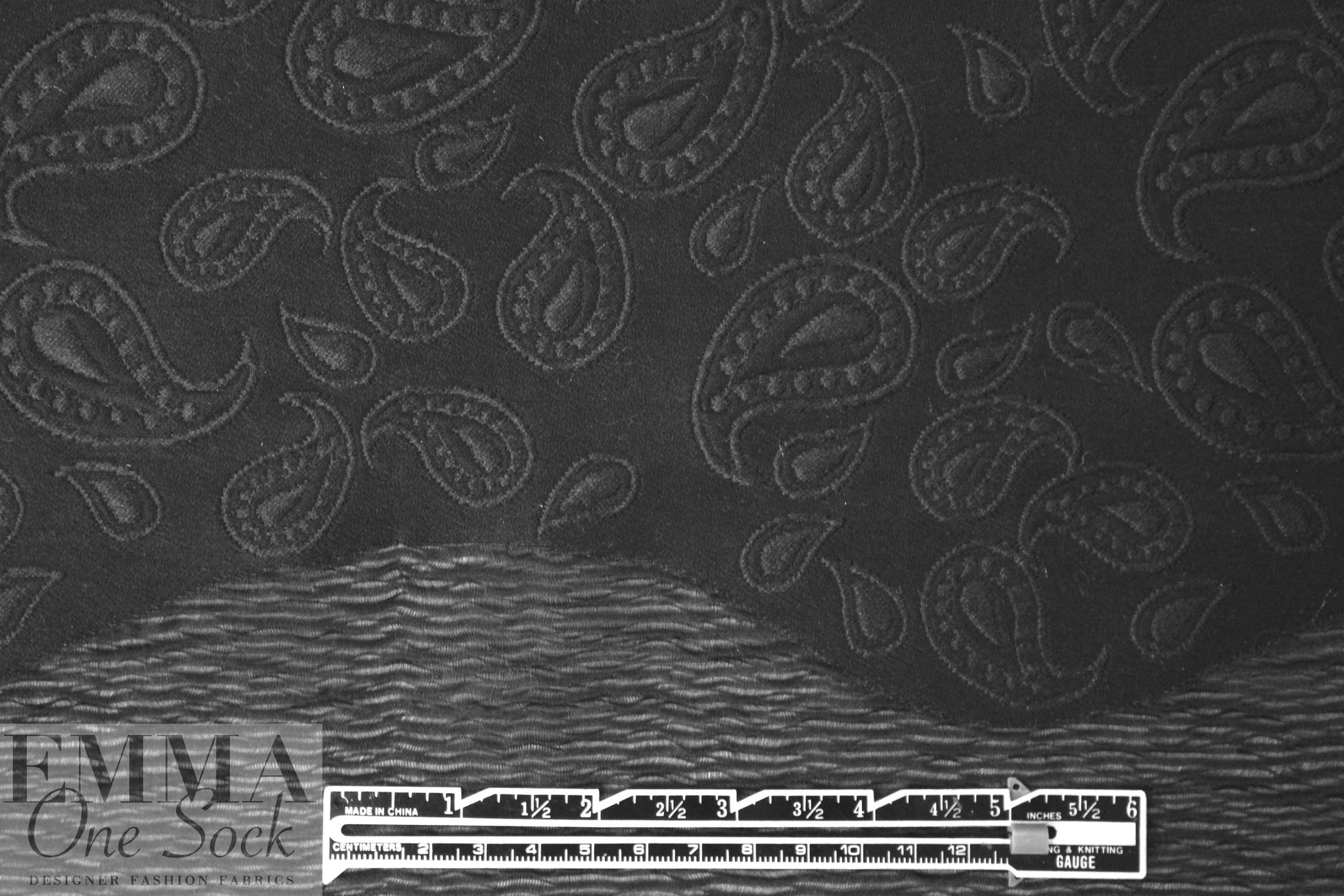 Italian black paisley/crinkle sheer border design panel brocade