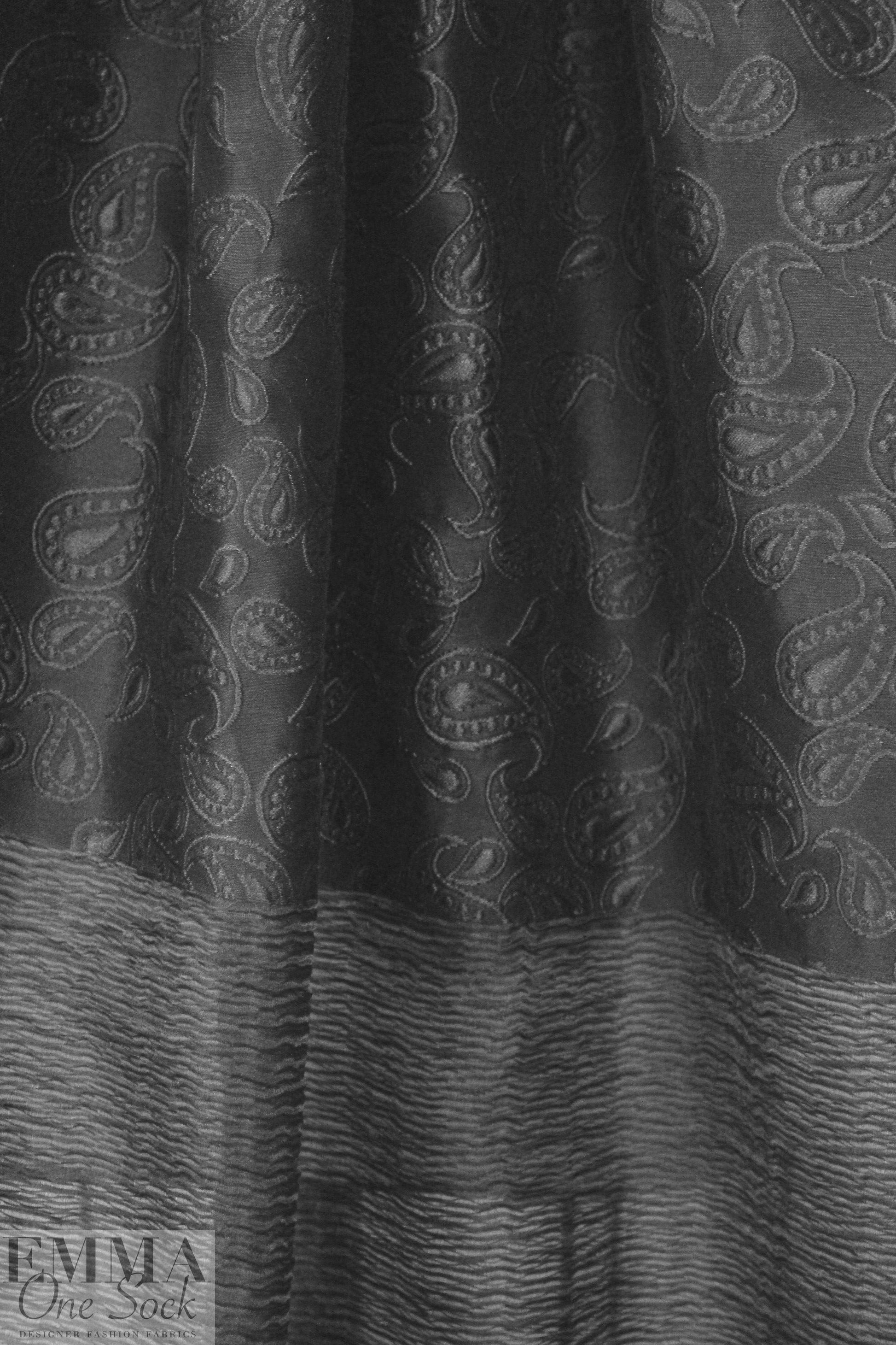 Italian black paisley/crinkle sheer border design panel brocade