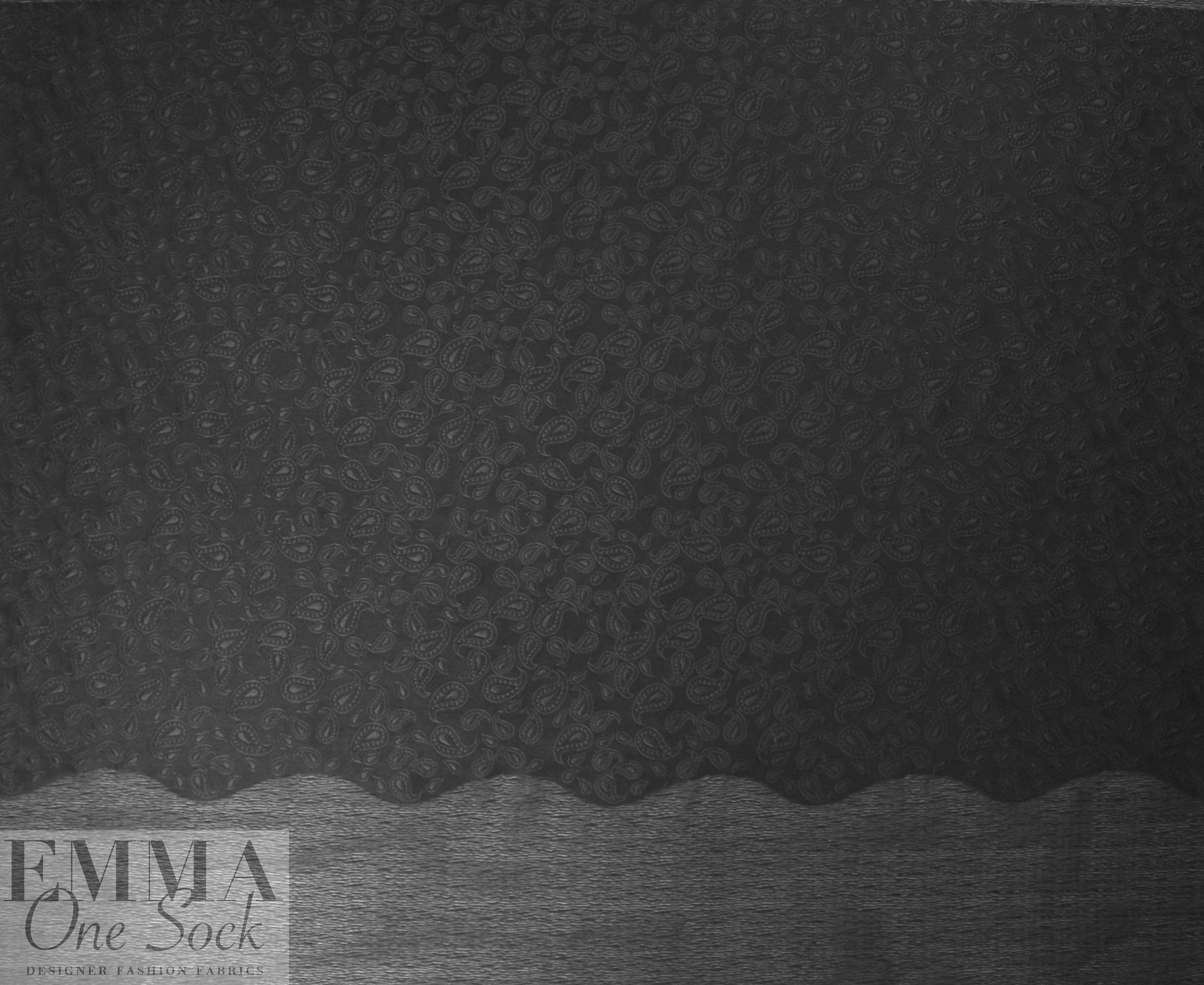 Italian black paisley/crinkle sheer border design panel brocade