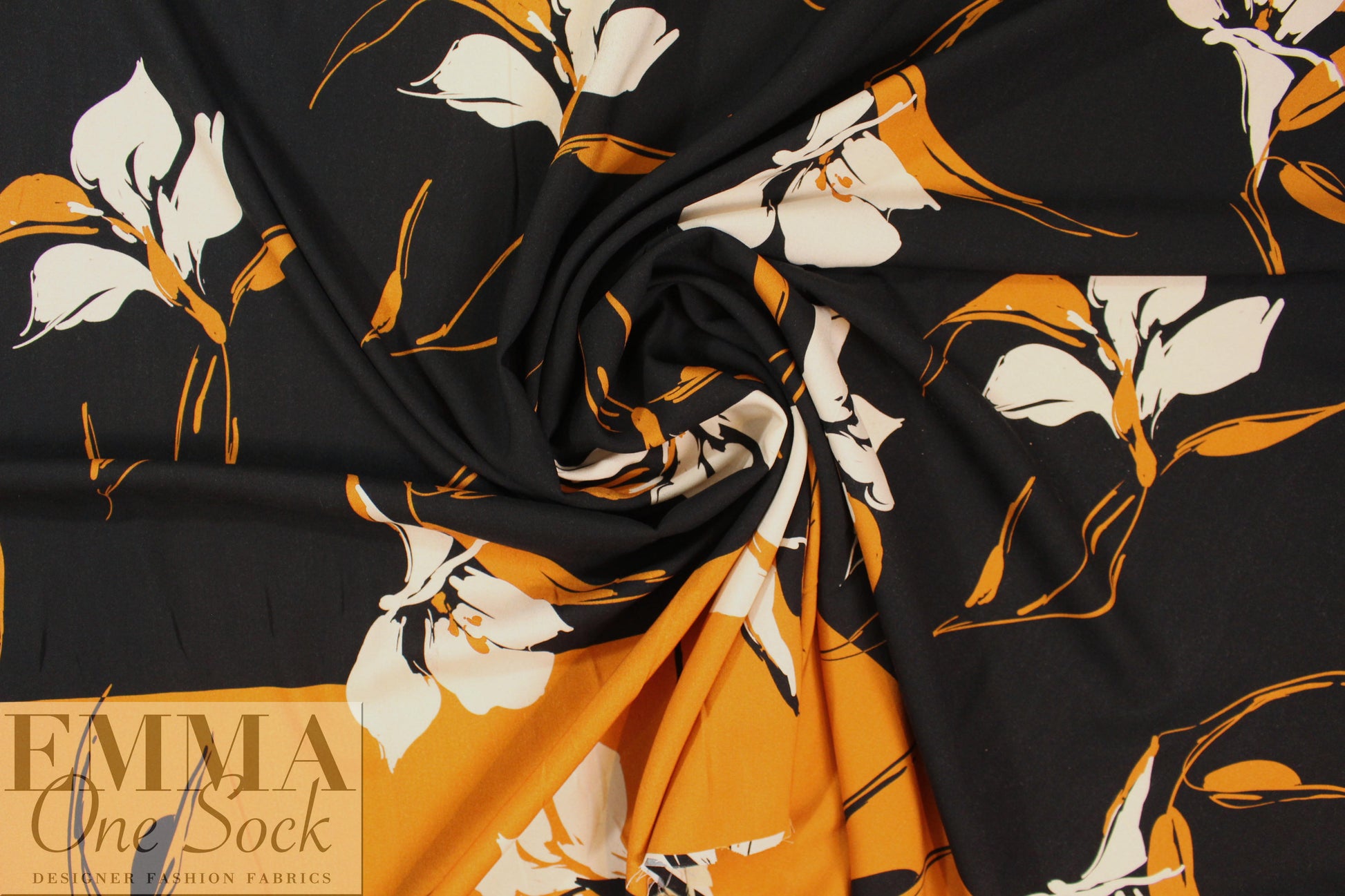 Italian viscose woven panel - orange spice floral