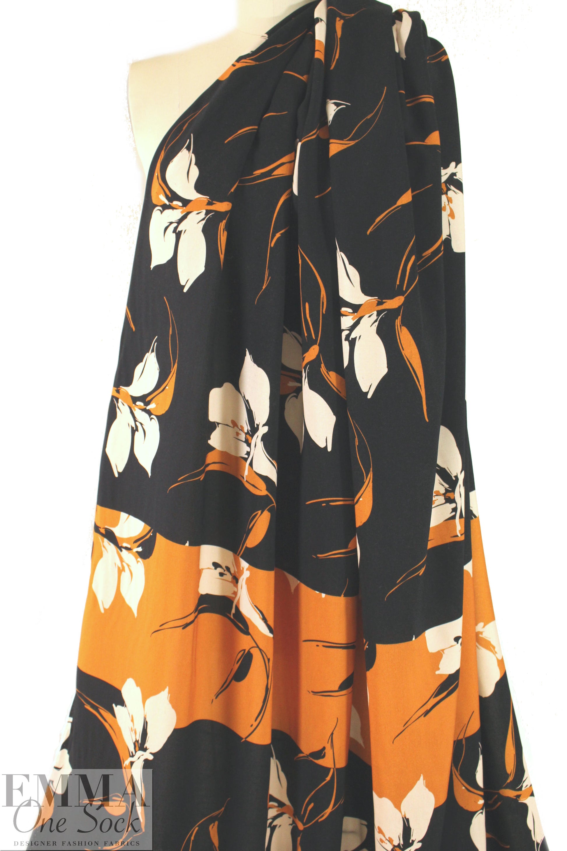 Italian viscose woven panel - orange spice floral