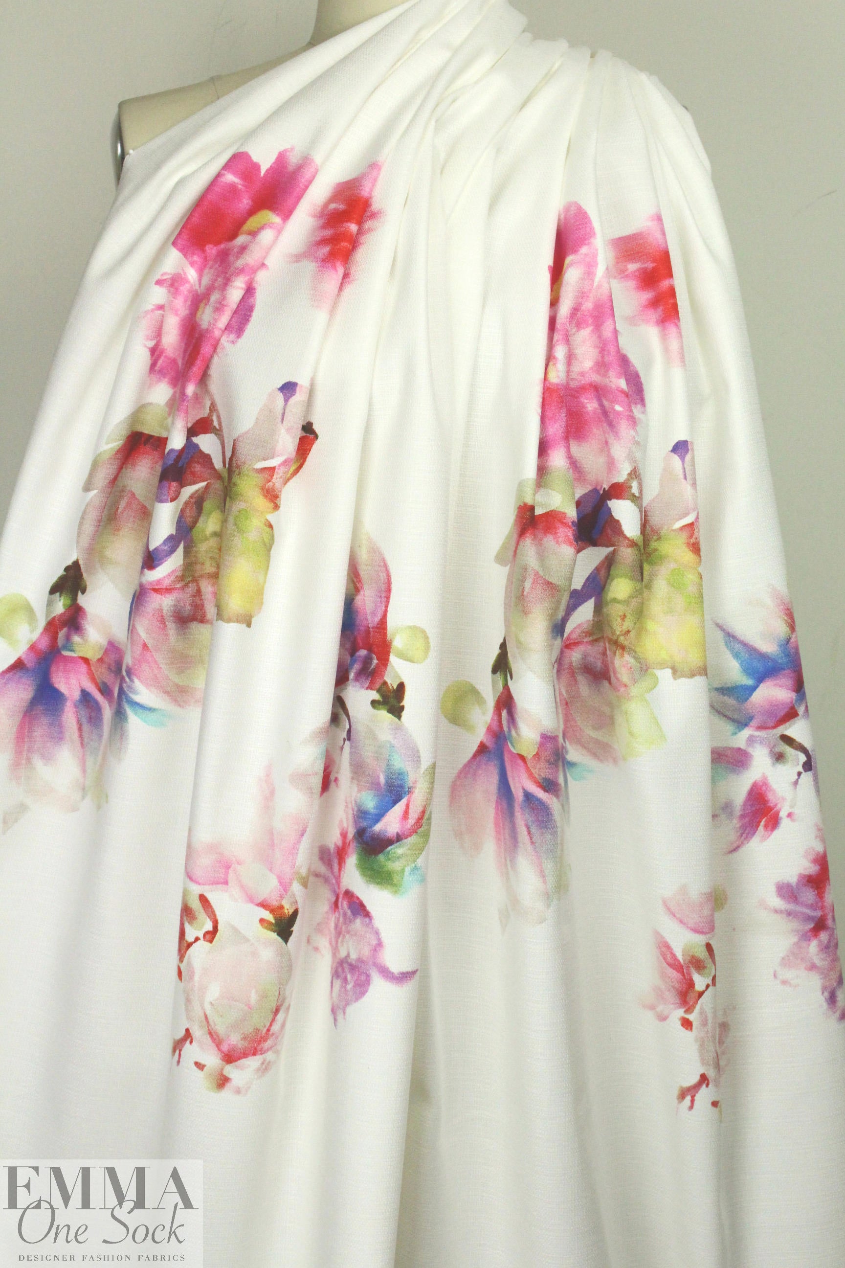 Chane1 painterly floral double motif cotton panel