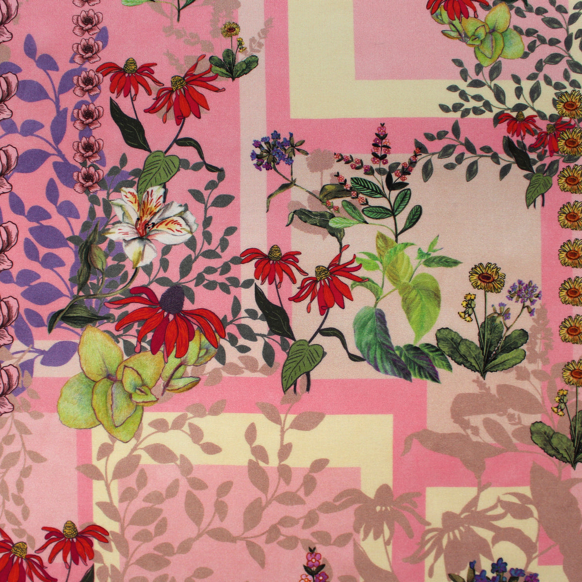 voile, viscose semi-opaque woven 'garden patch'
