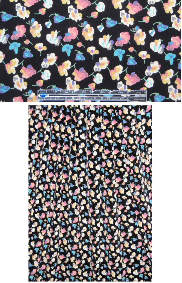 floral poly crepe de chine - black/pink/teal 1.25 yds