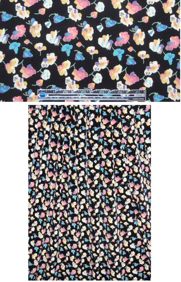 floral poly crepe de chine - black/pink/teal 1.75 yds