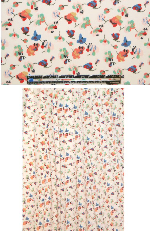 floral poly crepe de chine - butter/cobalt/spearmint 1.25 yd