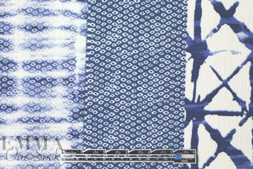 'batiky border' drapey pebble crepe woven - denimy blue 1.125 yds