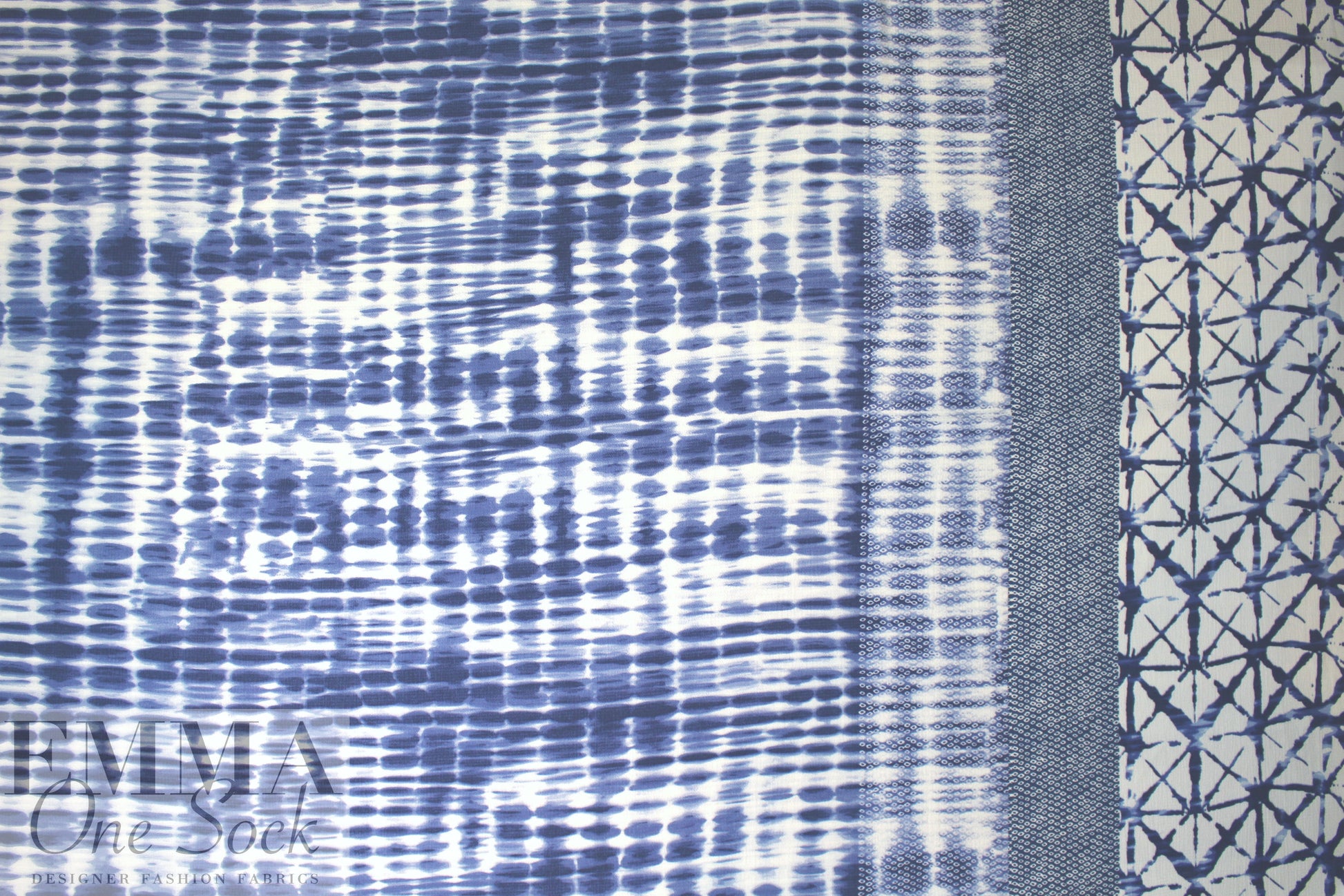 'batiky border' drapey pebble crepe woven - denimy blue