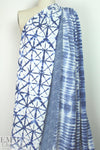 'batiky border' drapey pebble crepe woven - denimy blue 1.125 yds