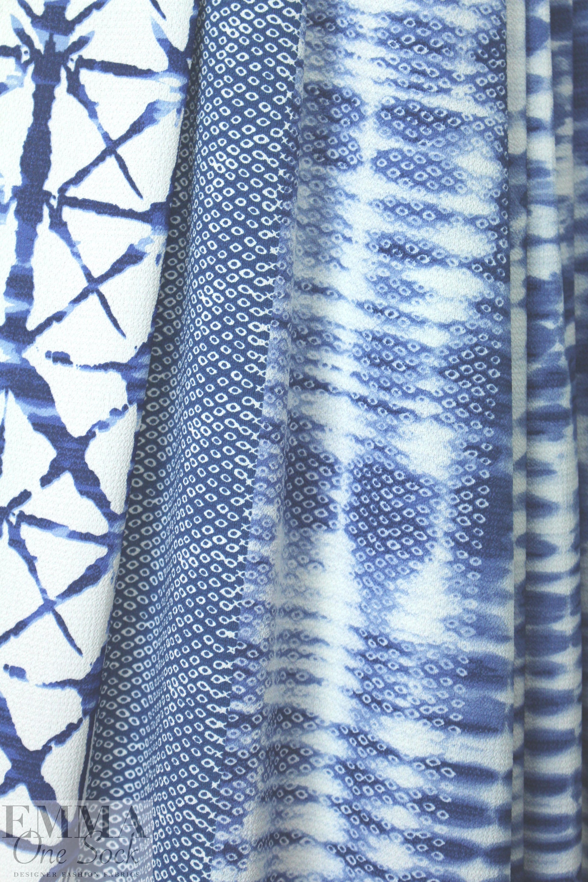 'batiky border' drapey pebble crepe woven - denimy blue