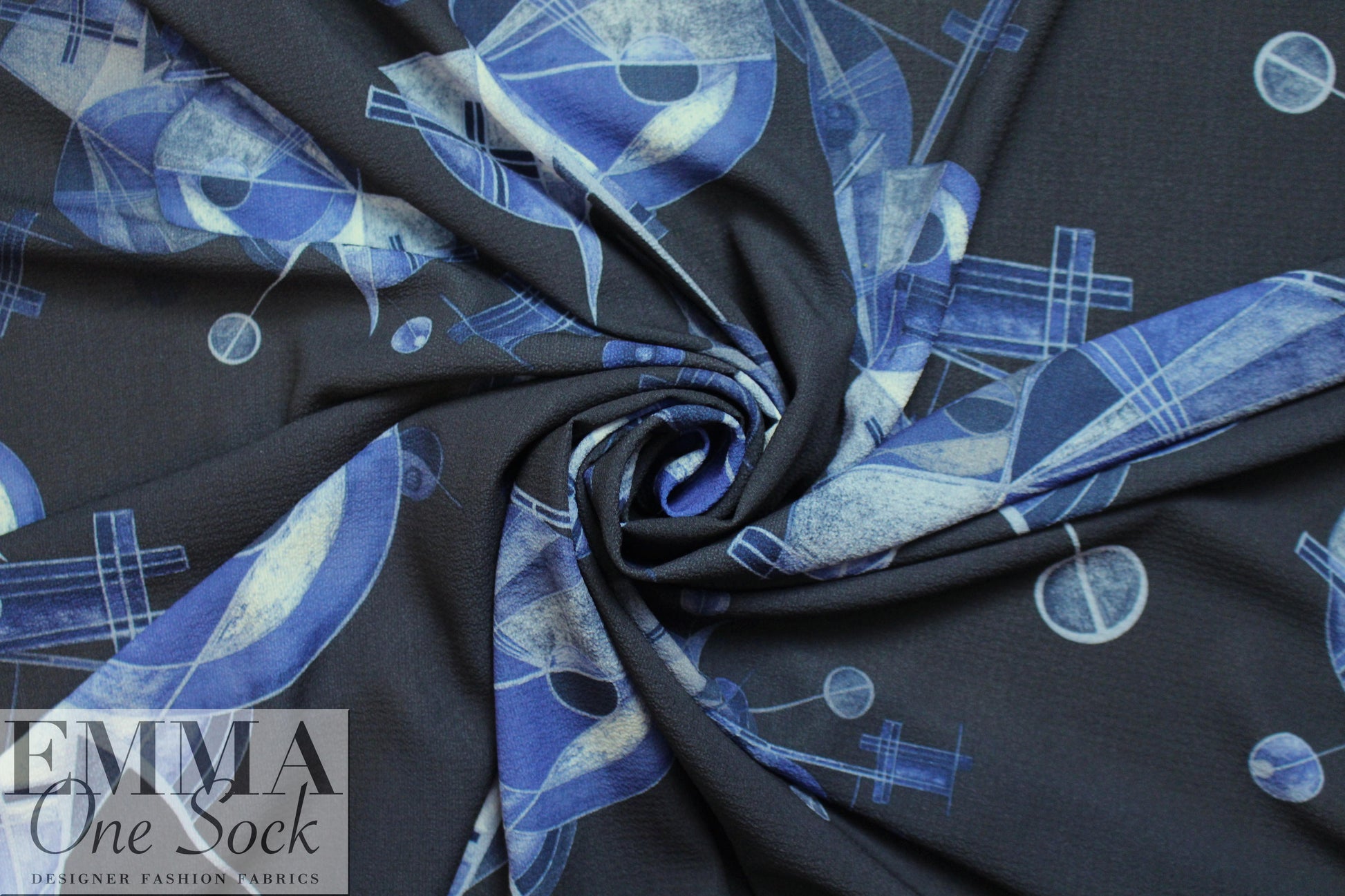 'Kandinsky revisited' drapey pebble crepe woven - denim 2.5 yds