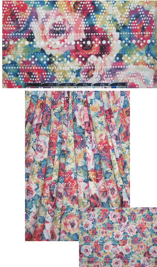 perforated roses print 4-way stretch knit 1.4 yd