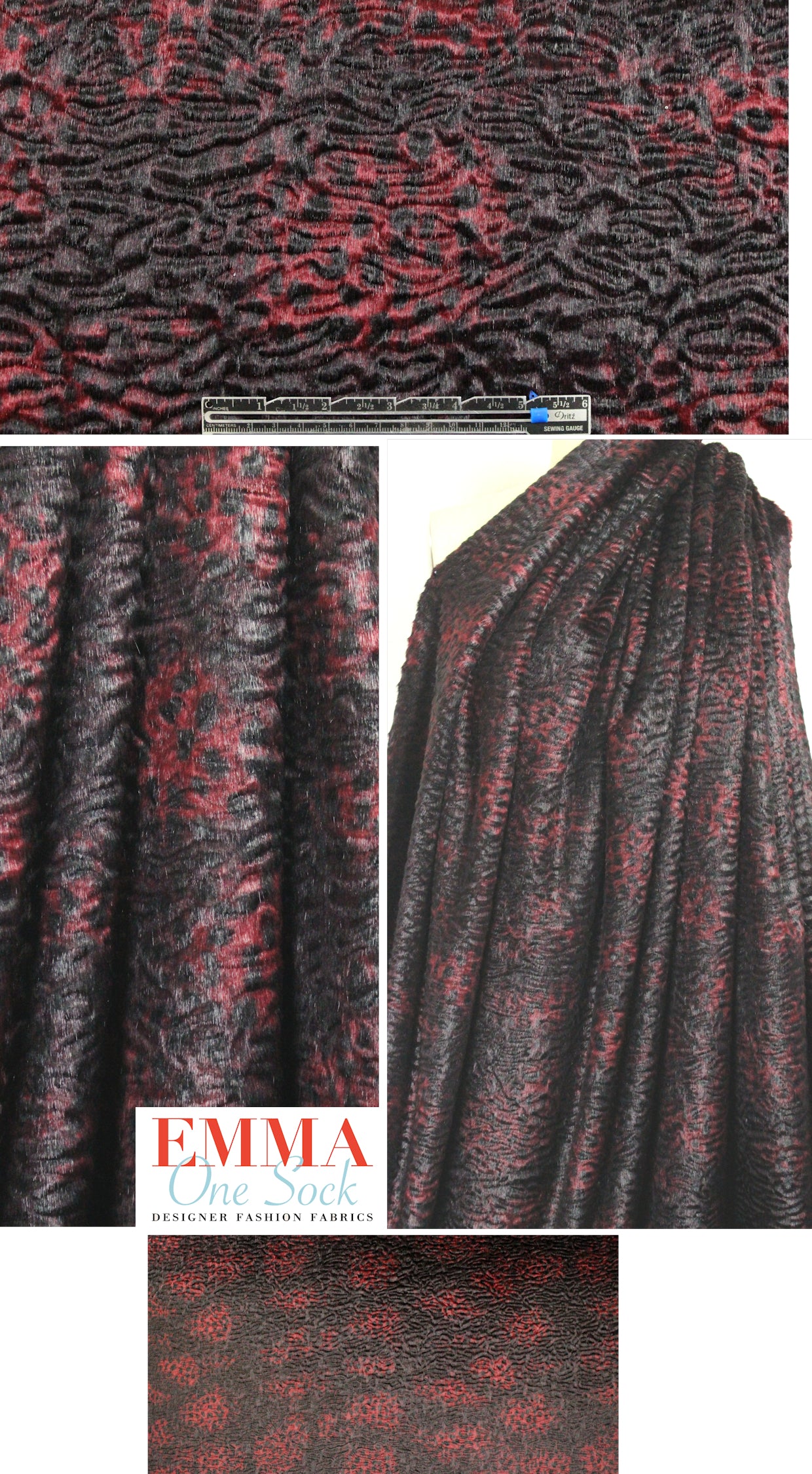 Tah@ri printed faux Persian lamb - burgundy animal 1.375 yds
