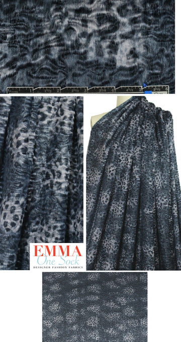 Tah@ri printed faux Persian lamb - navy animal 1.375 yd