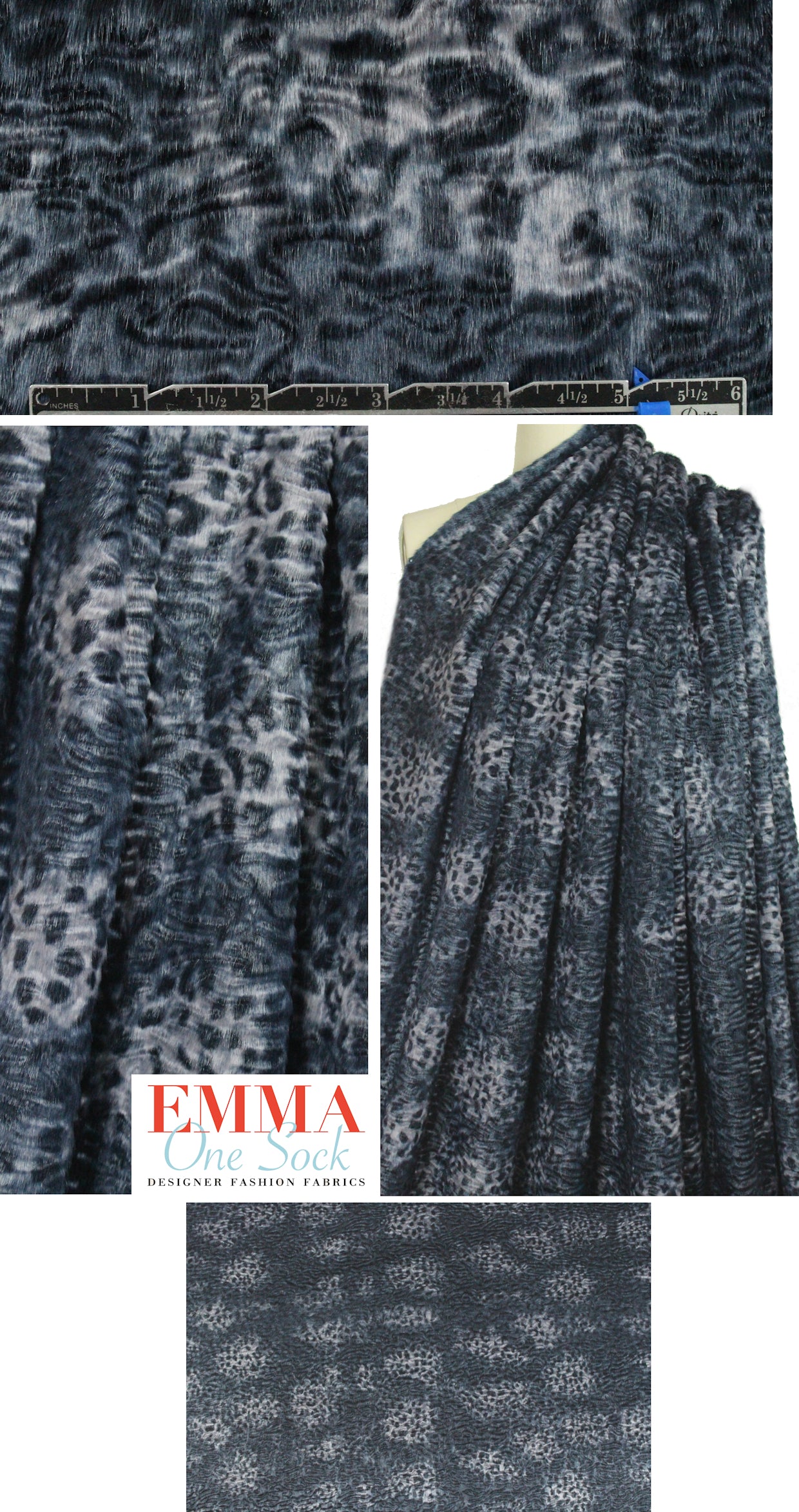 Tah@ri printed faux Persian lamb - navy animal 1.875 yds