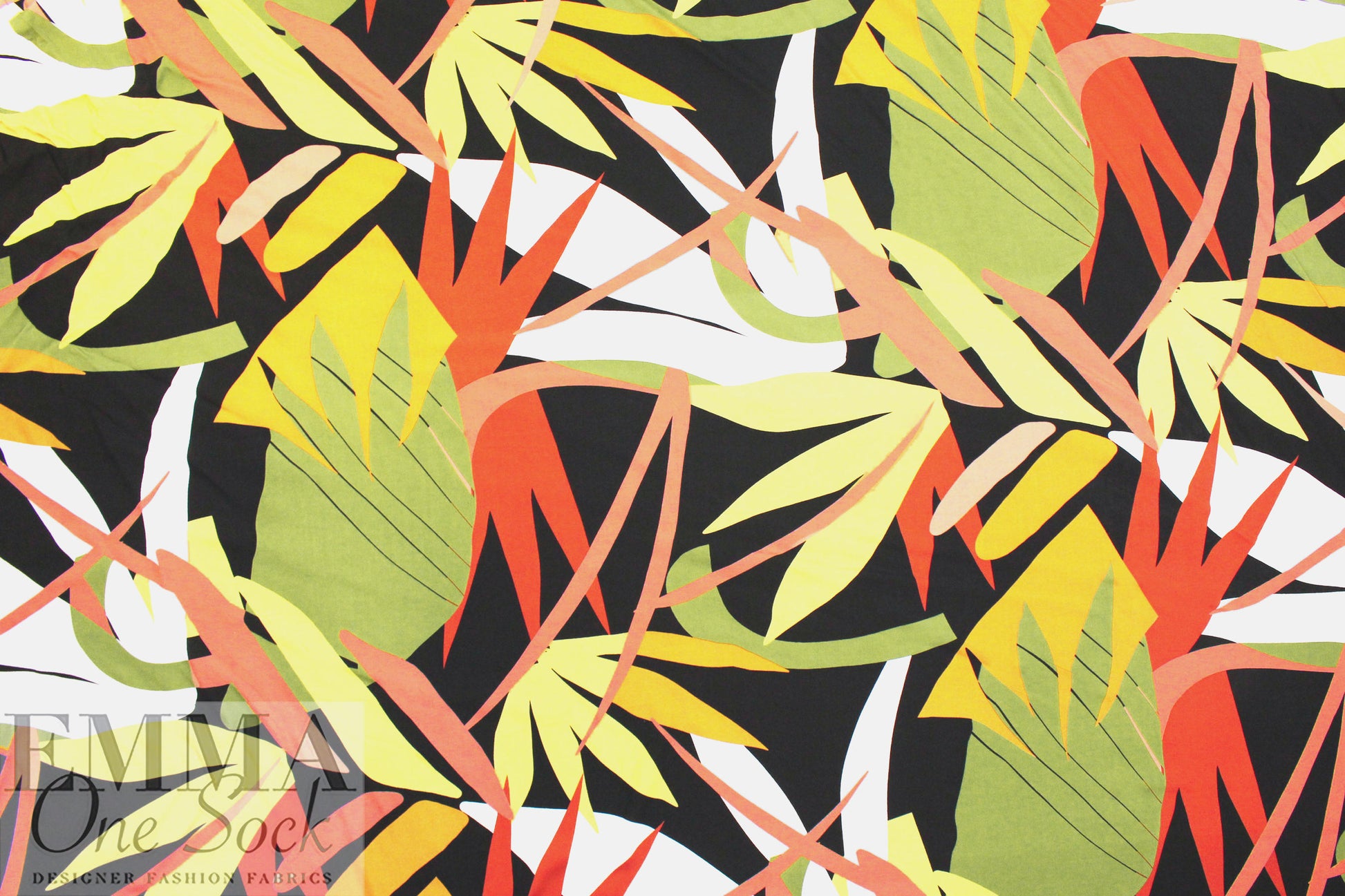 'paper jungle' viscose woven - paprika/gold/celadon 1.625 yd